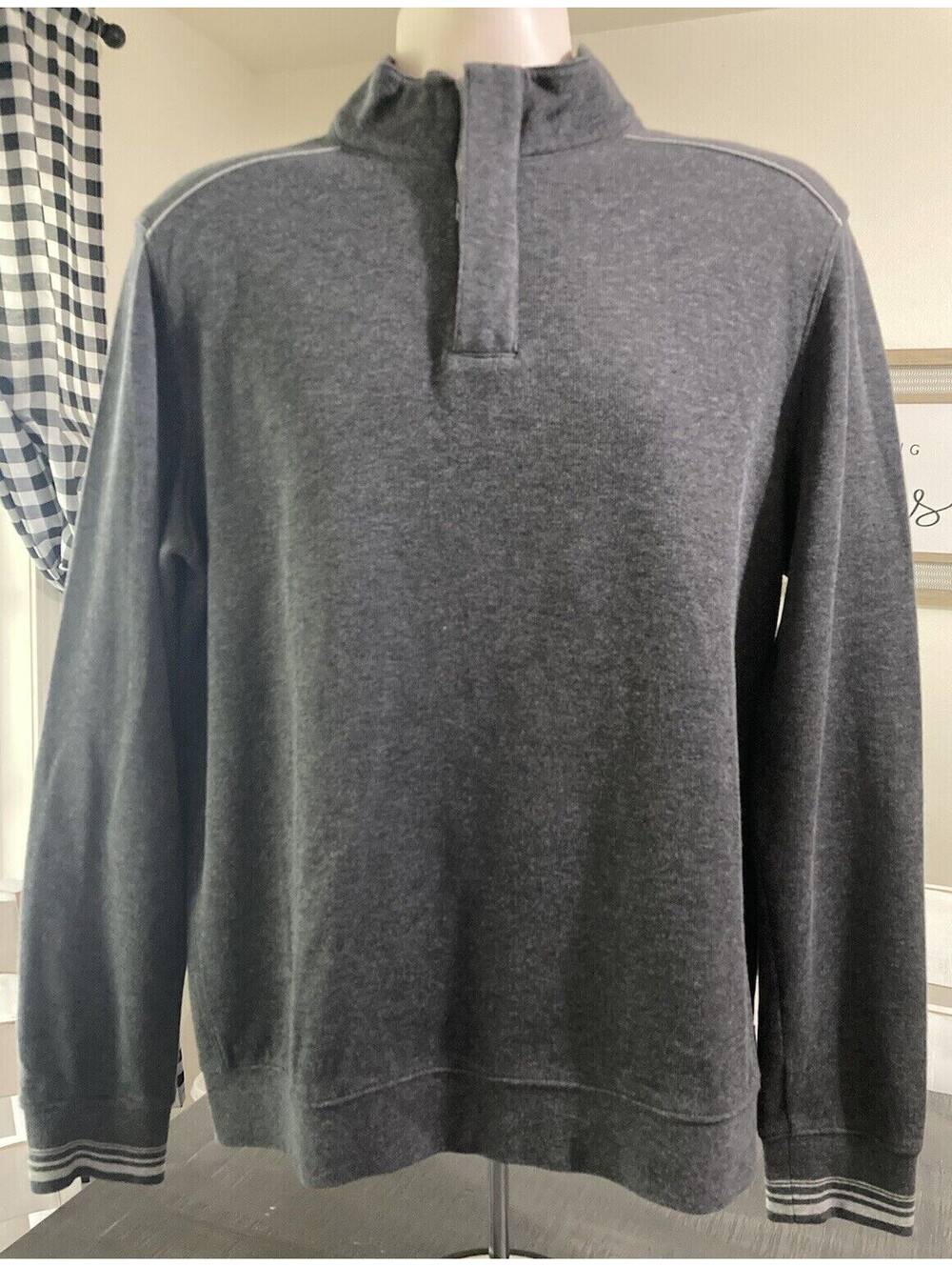 Hugo Boss Sweater Men's Large Charcoal Gray Long Sleeve 1/4 Zip Elbow Patches